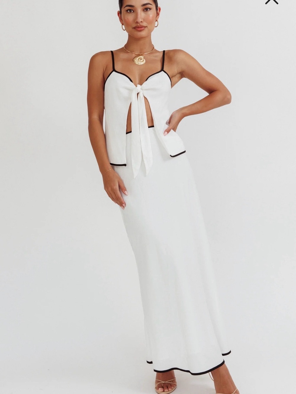 White Tie-Front Cami & Skirt Set